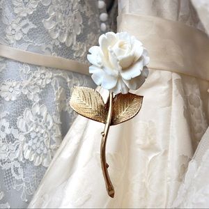 Vintage Ivory Rose Brooch by Wells 14k gf